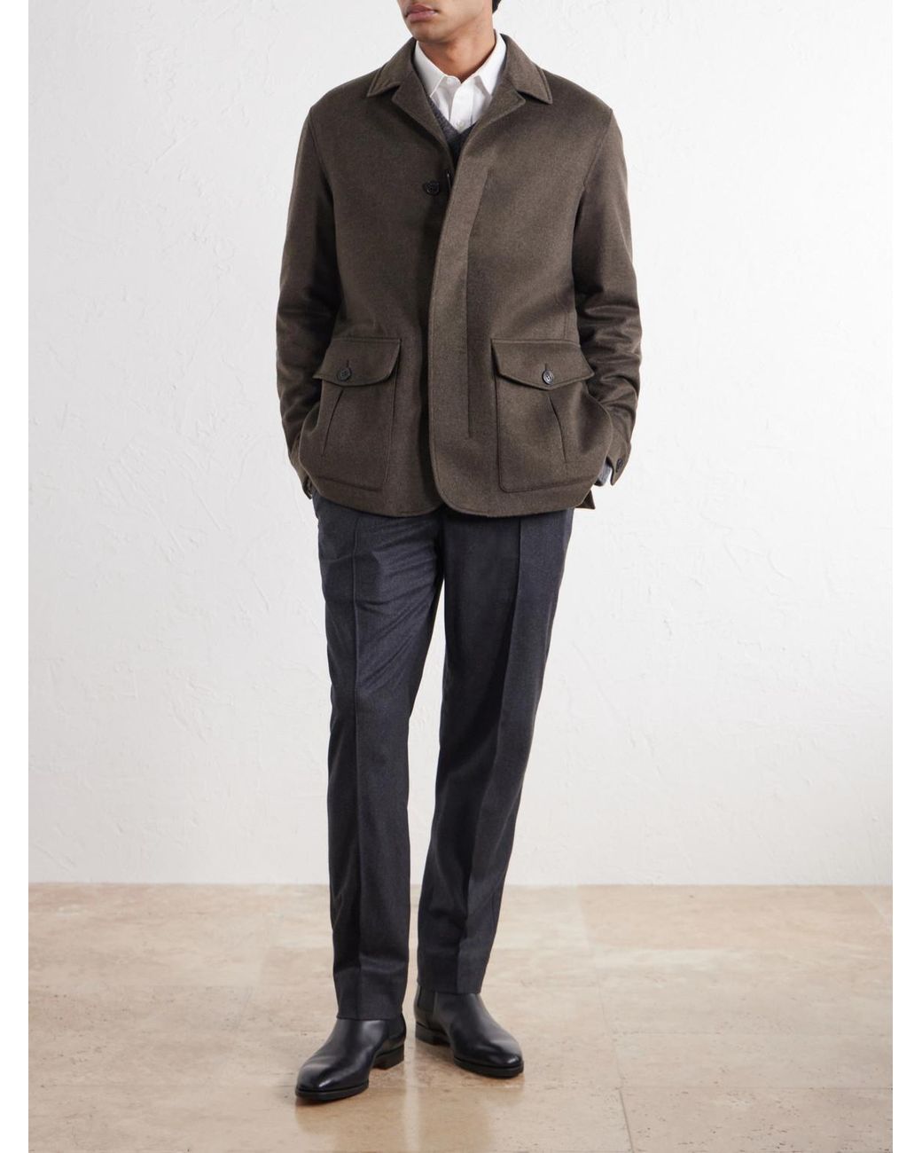 Zegna Brown Oasi Herringbone Cashmere Coat for men