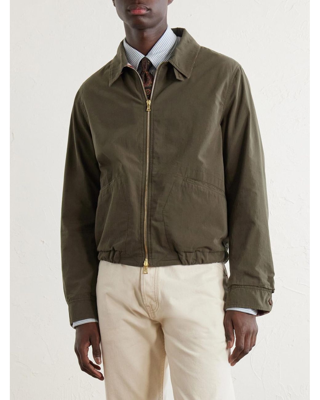 Drake's Green Cotton-Twill Blouson Jacket for men
