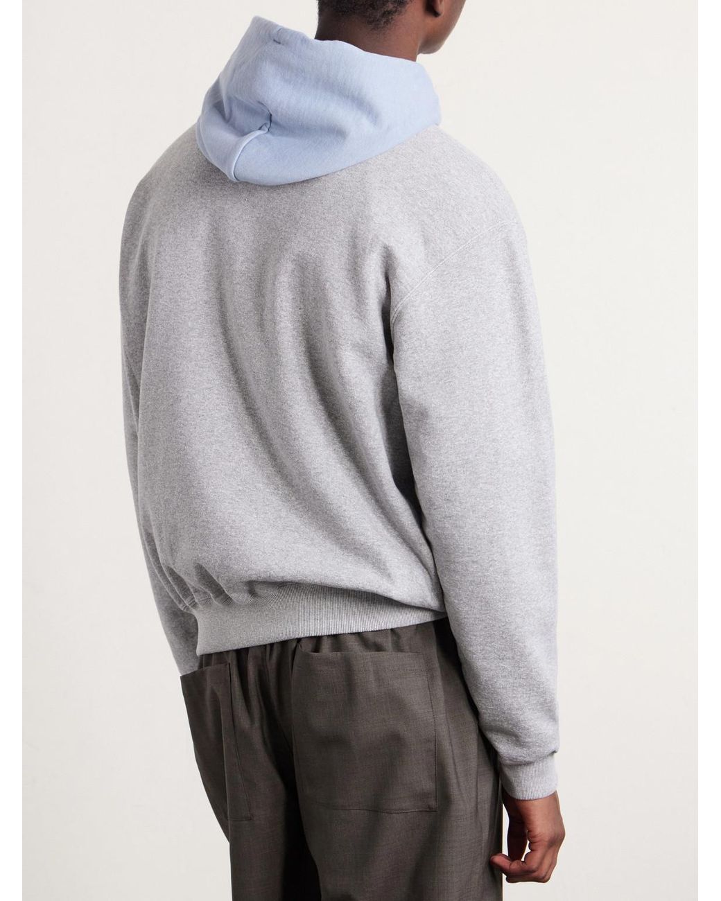 Auralee Gray Two-Tone Cotton-Jersey Hoodie for men