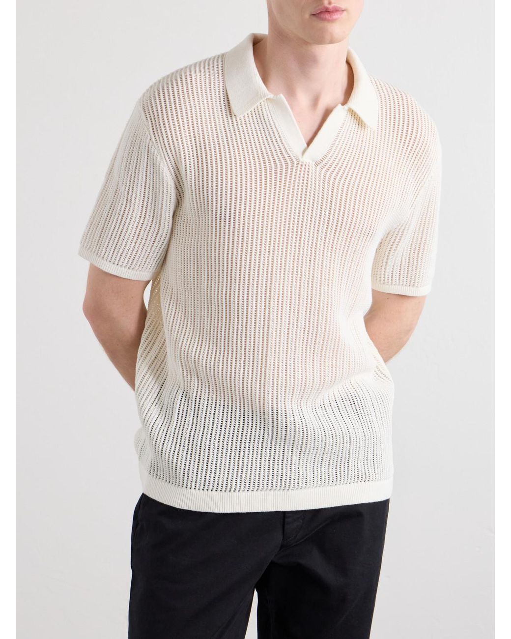 Aimé Leon Dore White Open-Collar Open-Knit Cotton Polo Shirt for men