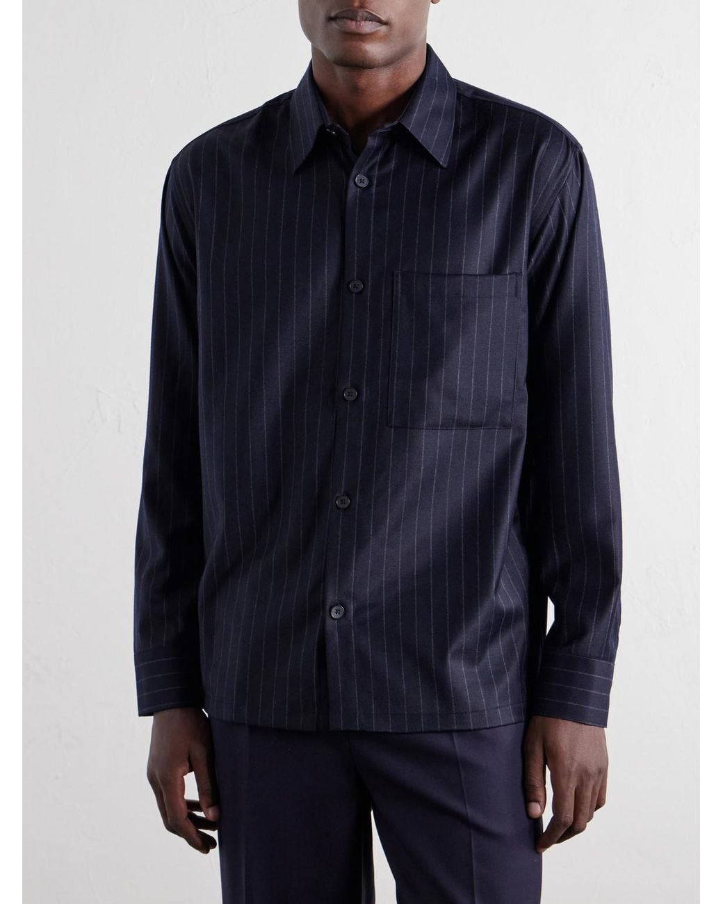 NN07 Blue Freddy 10052 Pinstriped Wool-Blend Flannel Shirt for men