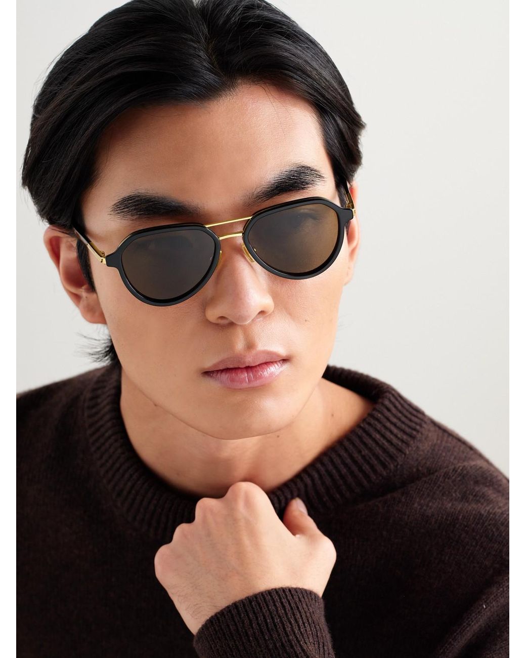 Bottega Veneta Brown Aviator-style Recycled-acetate And Gold-tone Sunglasses for men