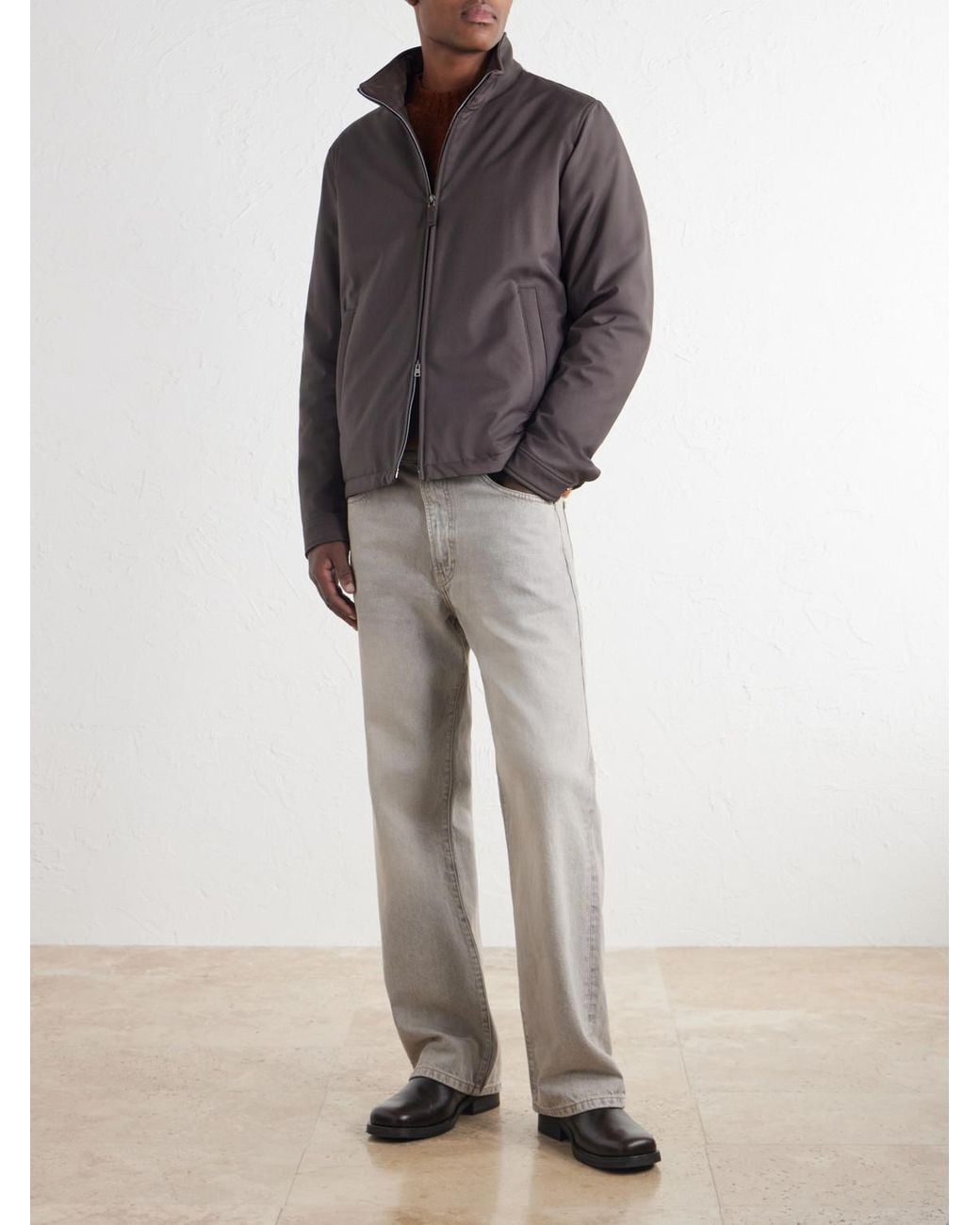 Herno Gray Padded Twill Bomber Jacket for men