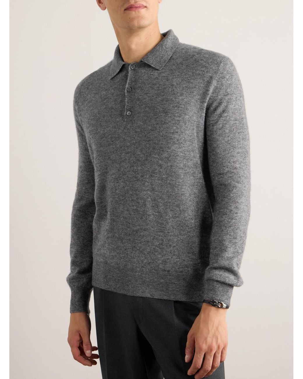 Loro Piana Gray Camino Brushed Cashmere And Silk-Blend Polo Shirt for men