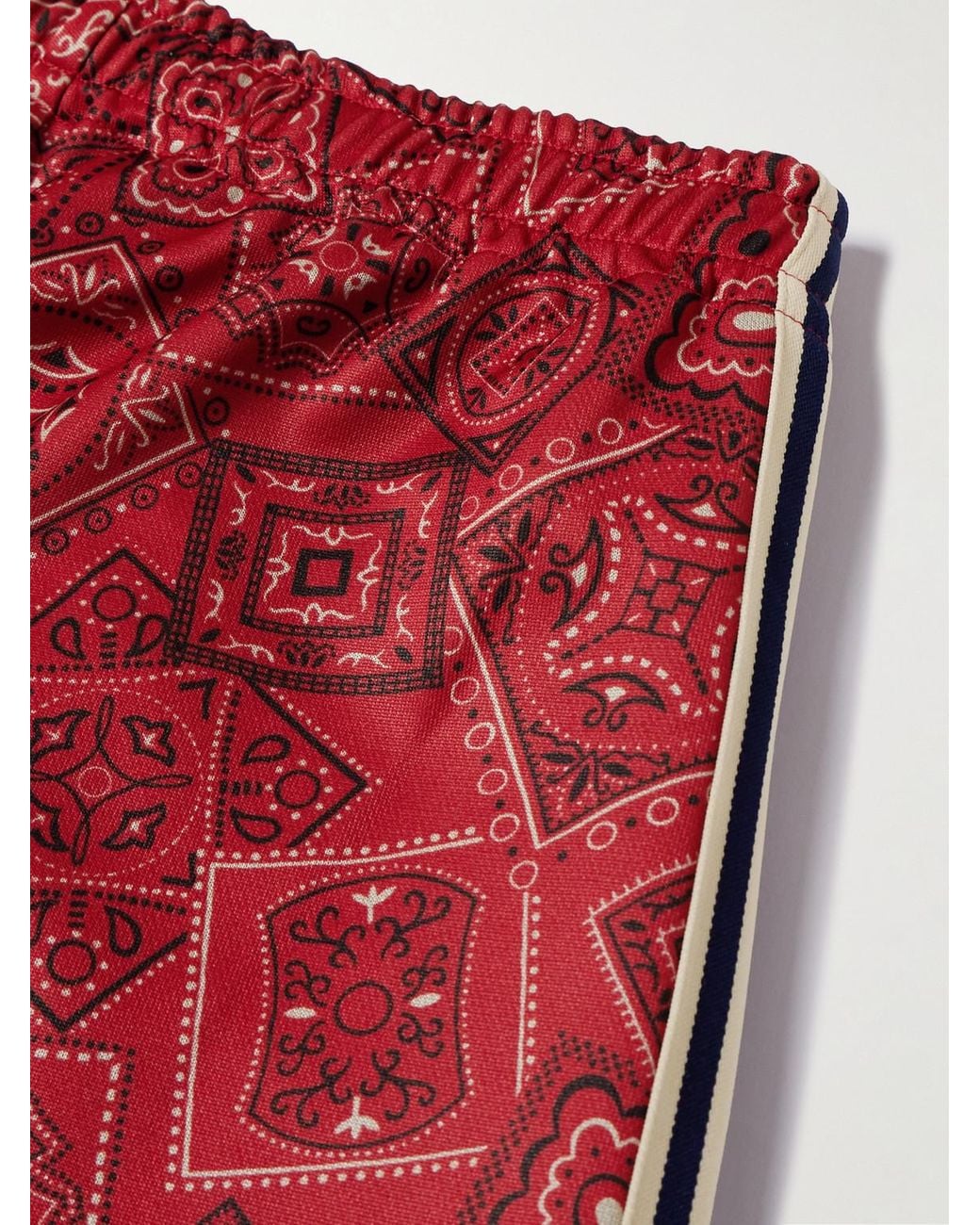 Kapital Red Wide-Leg Striped Webbing-Trimmed Bandana-Print Tech-Jersey Track Pants for men