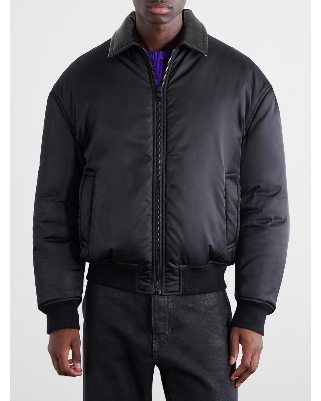 Balenciaga Black Coccon Leather-trimmed Padded Shell Bomber Jacket for men