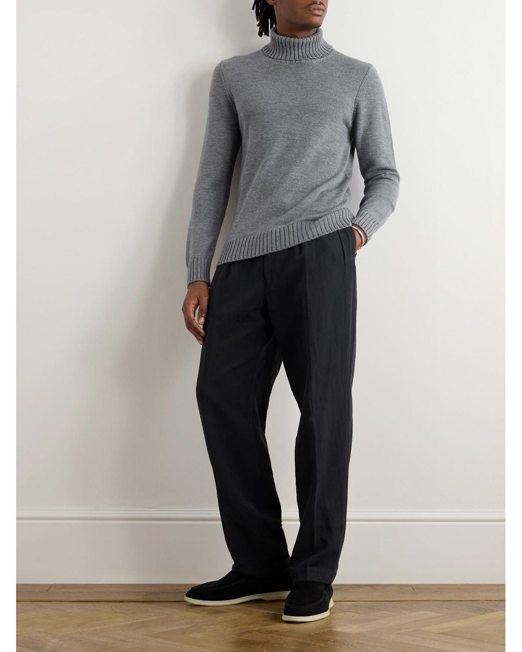 Piacenza 1733 Gray Slim-Fit Wool Rollneck Sweater for men