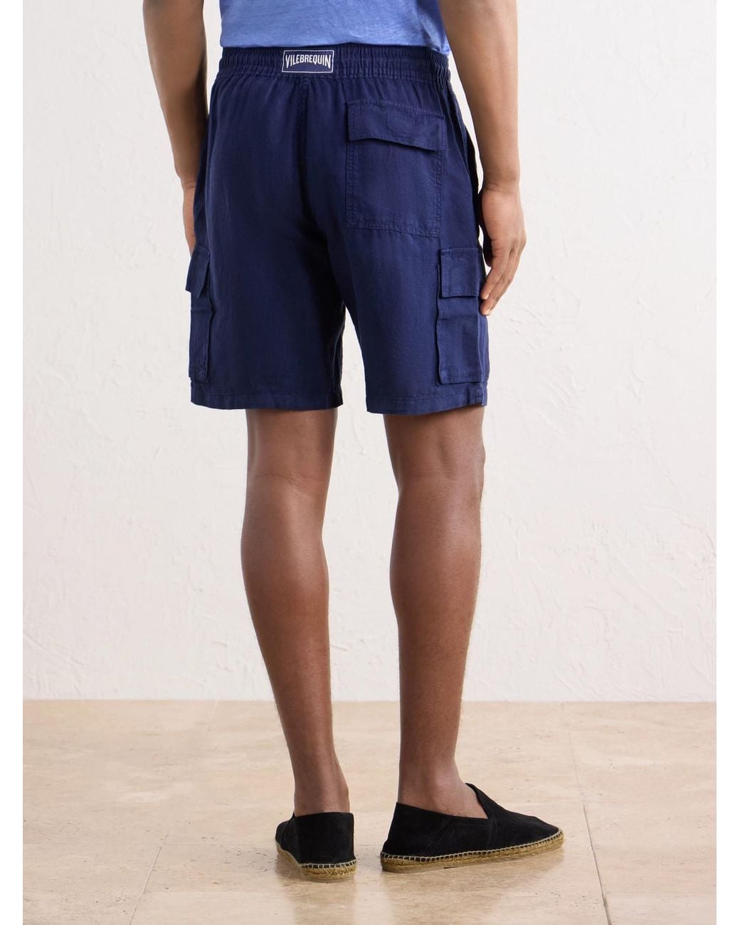 Vilebrequin Blue Baie Straight-Leg Linen Drawstring Cargo Shorts for men