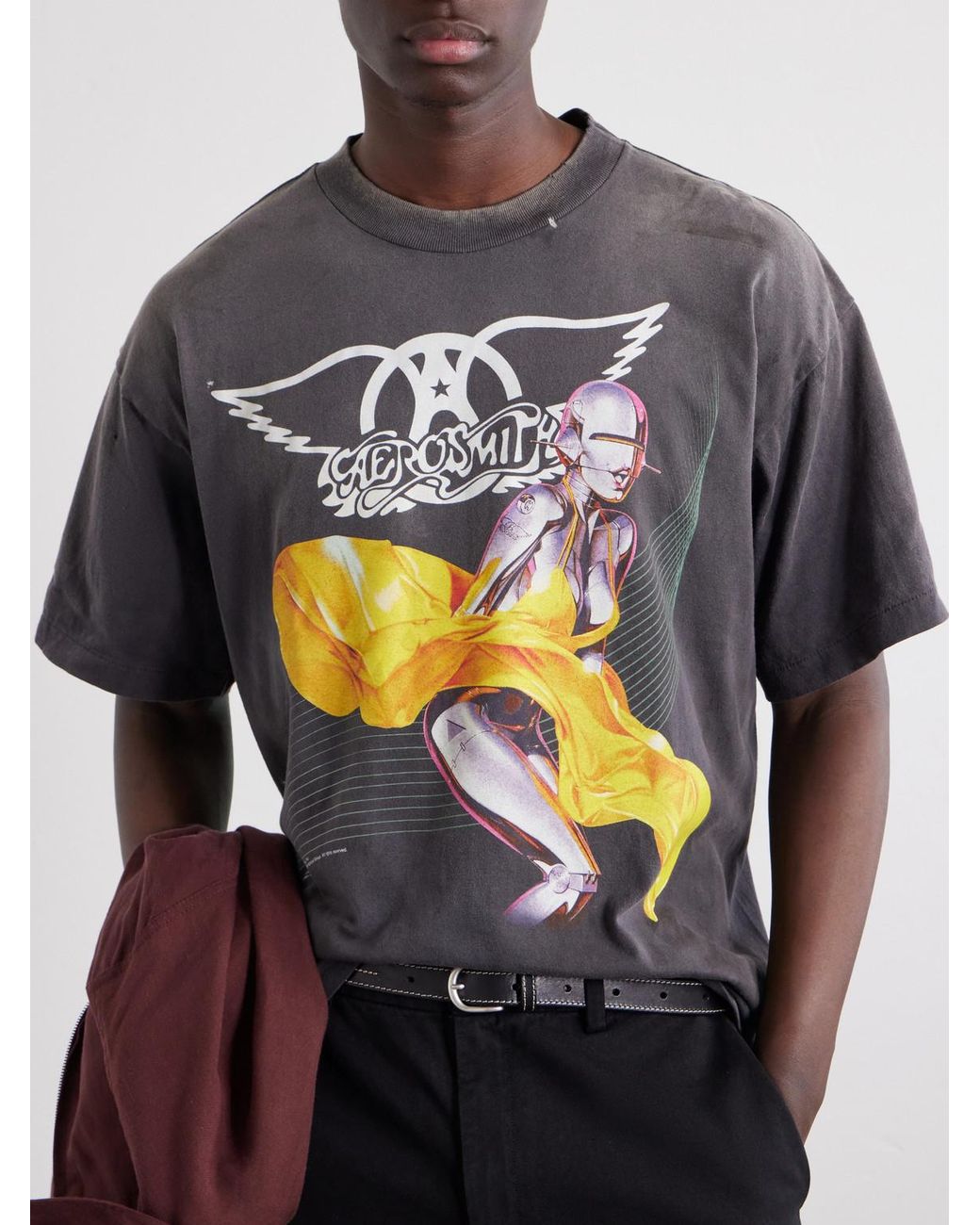 SAINT Mxxxxxx Gray Aerosmith Paint-Splattered Printed Cotton-Jersey T-Shirt for men