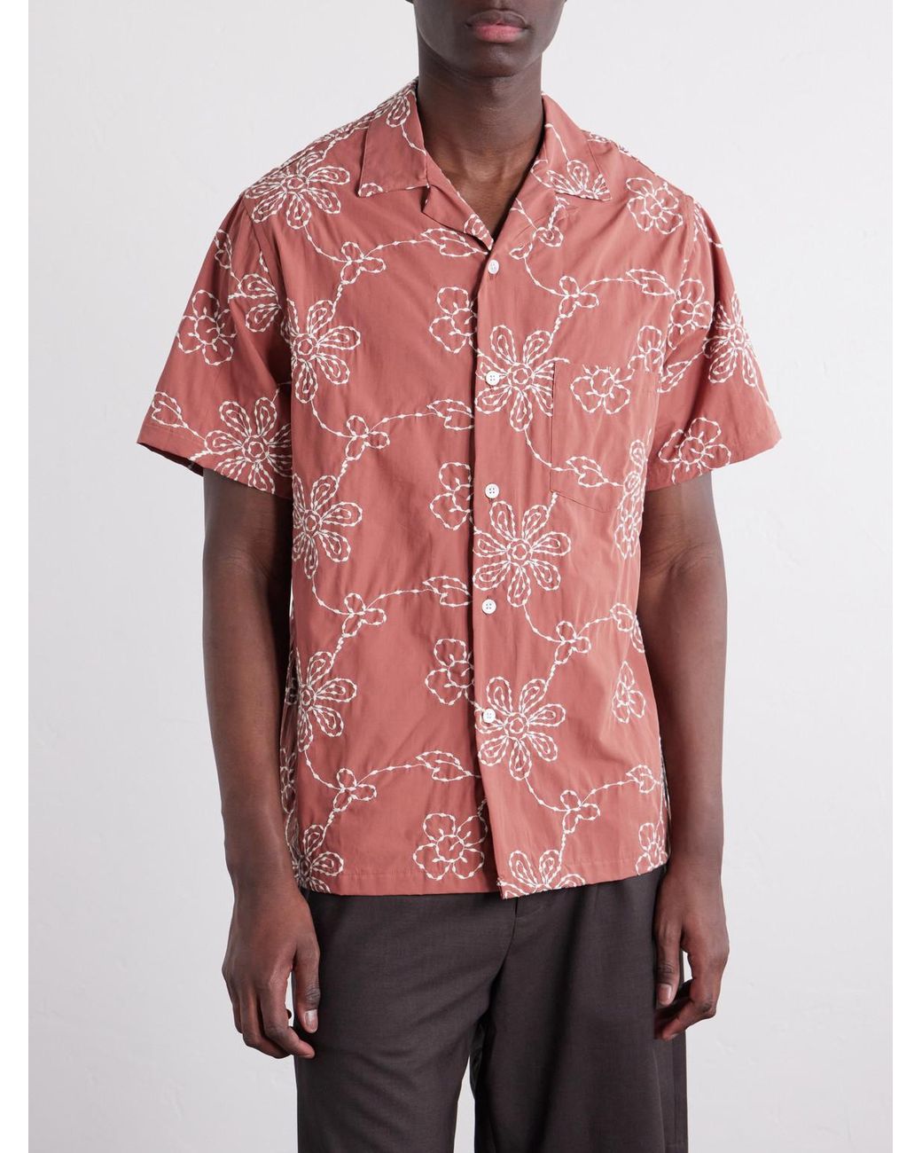 Portuguese Flannel Pink Compota Embroidered Cotton-Blend Shirt for men