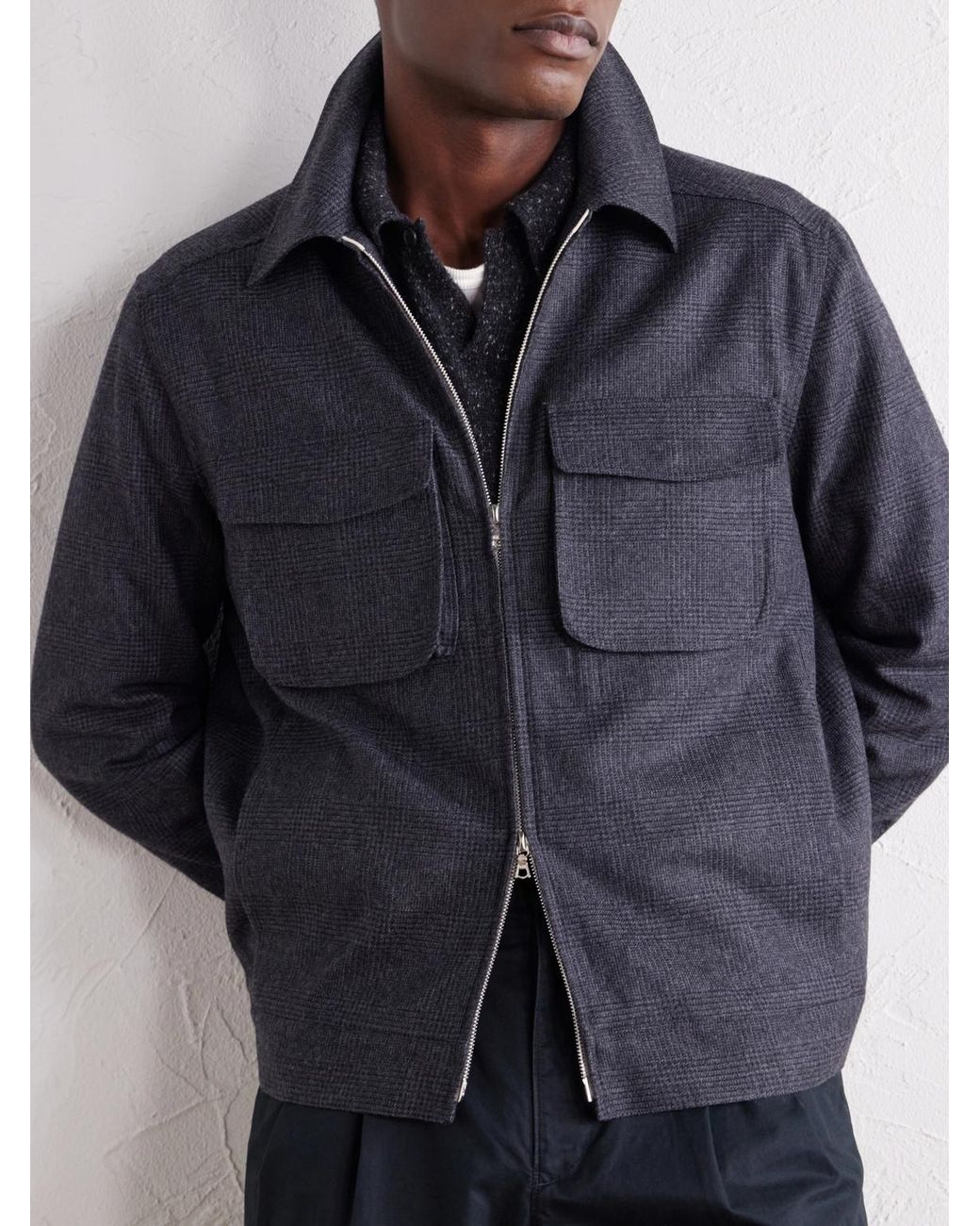 De Bonne Facture Black Student Prince Of Wales Wool-Flannel Jacket for men