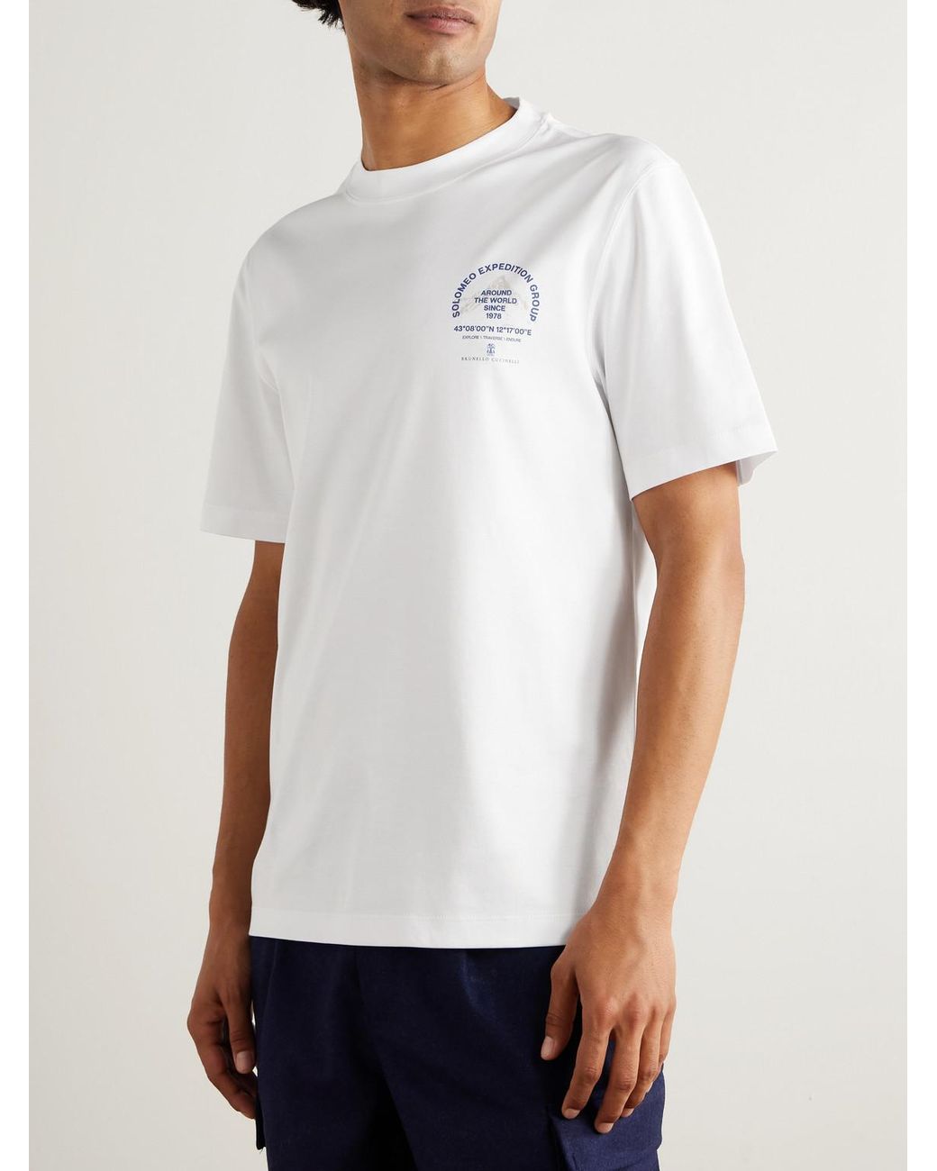 Brunello Cucinelli White Logo-Print Cotton-Piqué T-Shirt for men