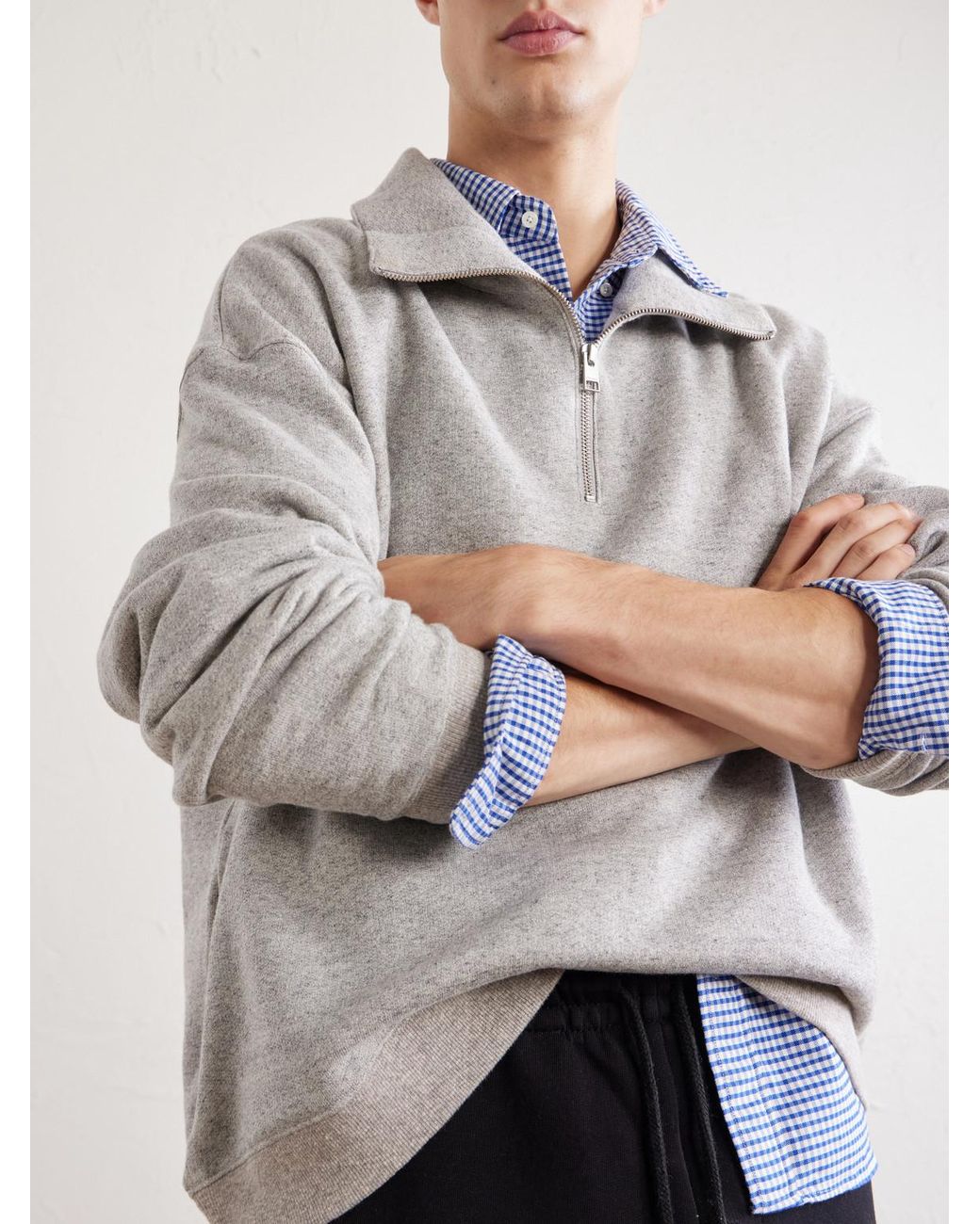 FRAME Gray Cotton And Lyocell-Blend Jersey Half-Zip Sweatshirt for men