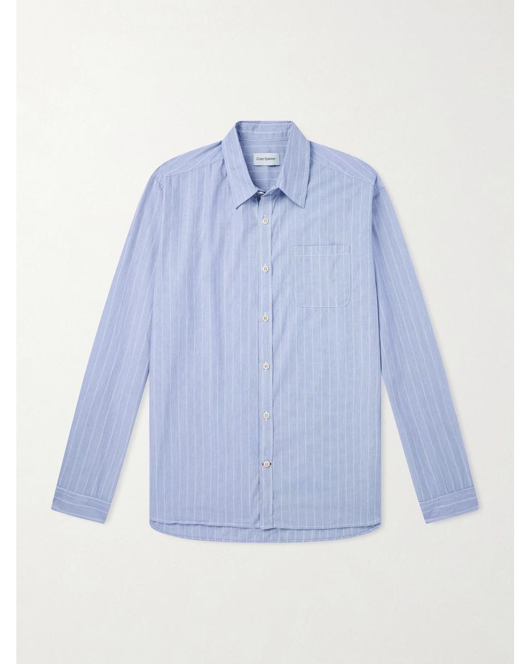 Oliver Spencer Blue New York Special Striped Cotton-Poplin Shirt for men