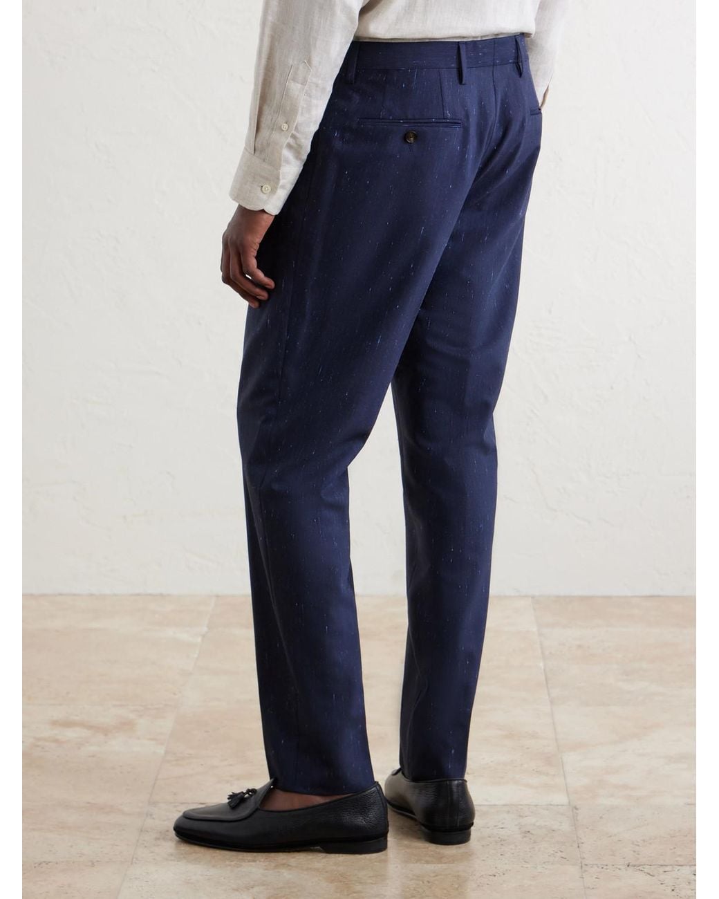Mr P. Blue Slim-Fit Pleated Wool And Silk-Blend Dupioni Suit Trousers for men