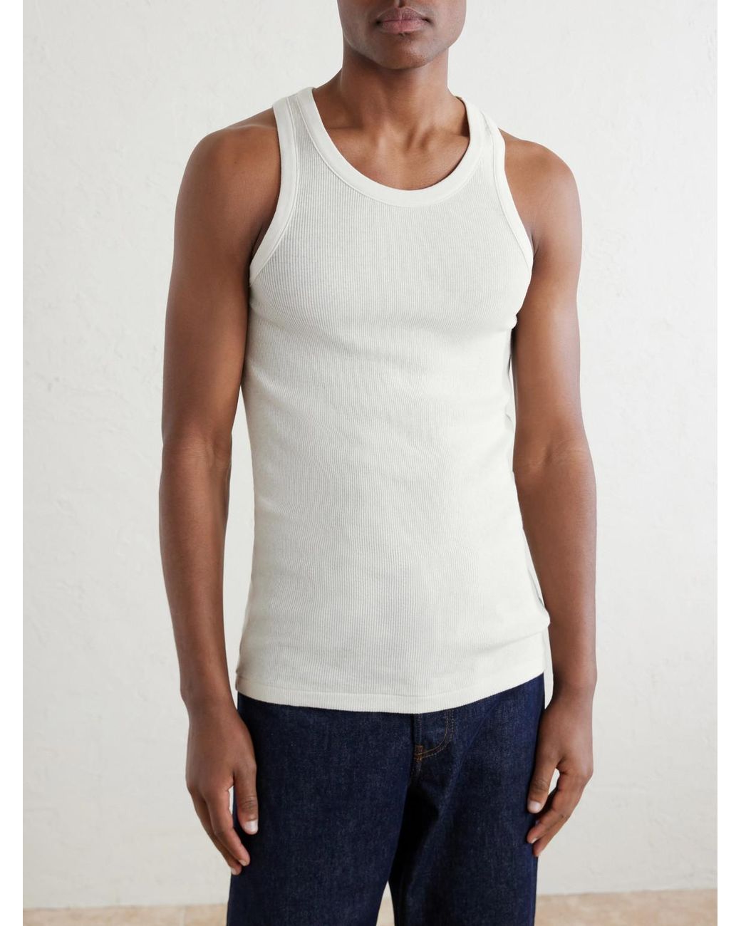 Auralee White Ribbed Organic Cotton-Jersey Tank Top for men