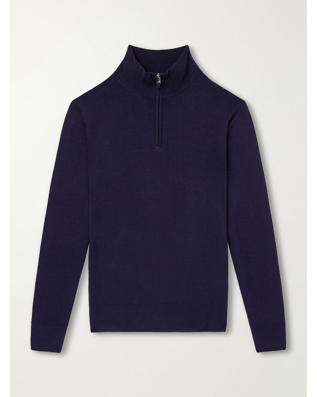 Canali Blue Rib-Trimmed Wool Half-Zip Sweater for men