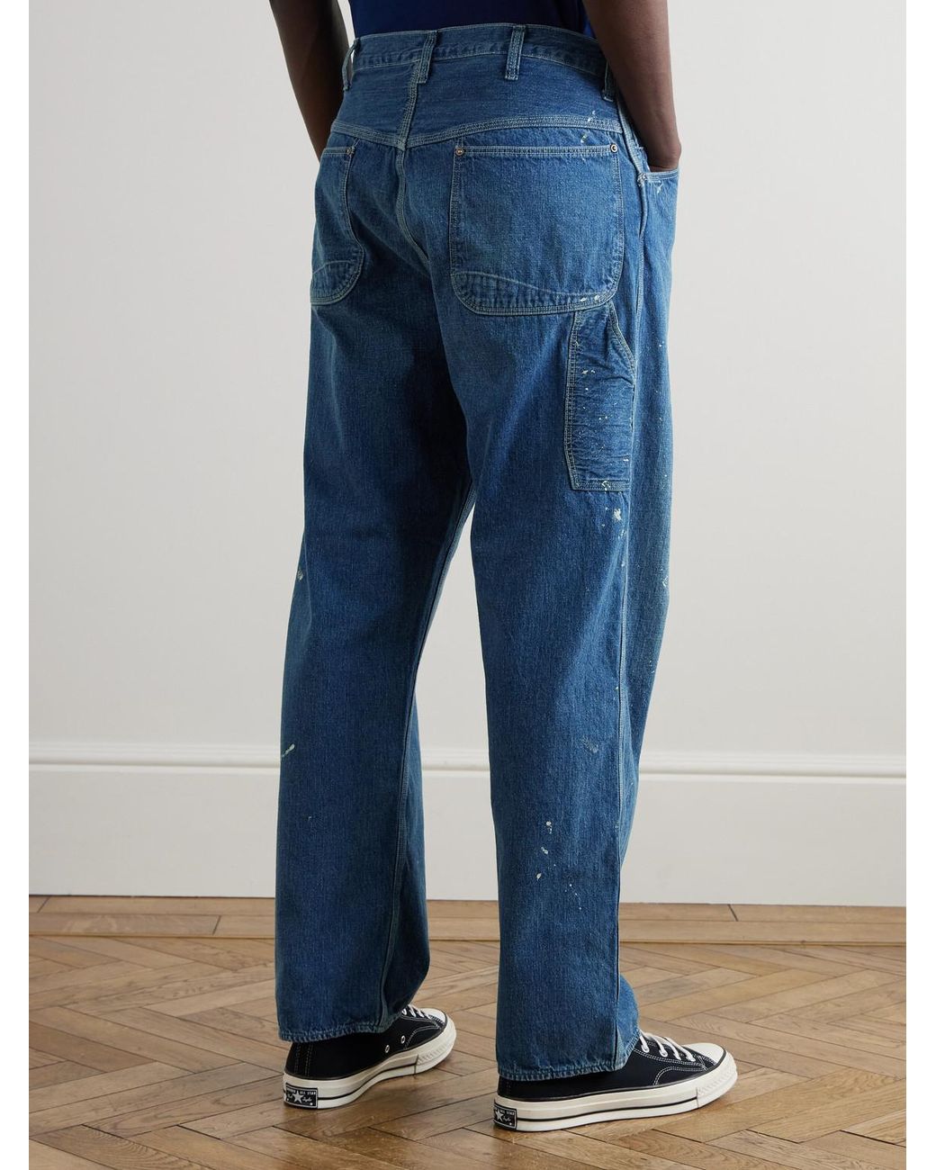 Orslow Blue Paint-Splattered Straight-Leg Selvedge Jeans for men
