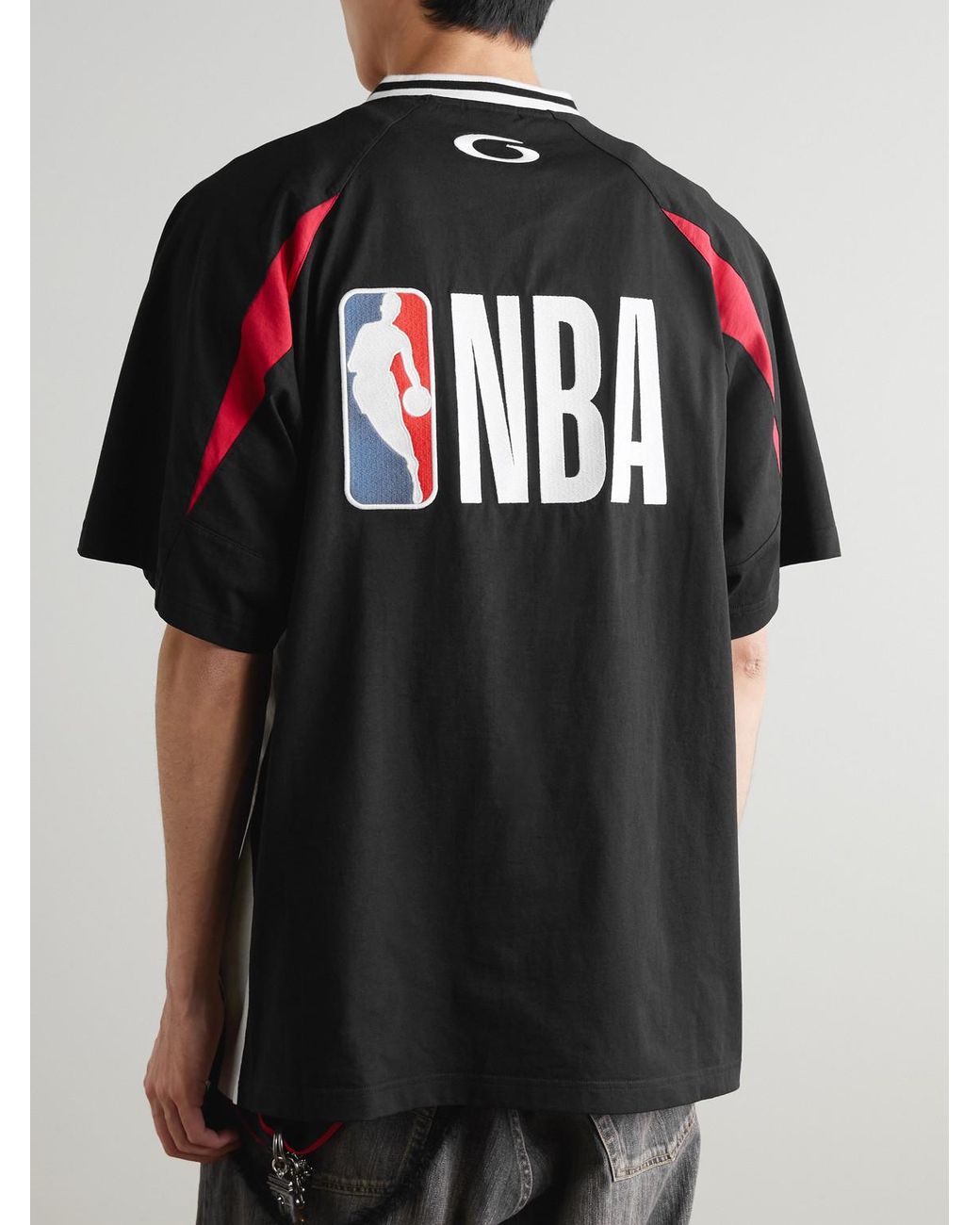 Balenciaga Black Nba Oversized Logo-embroidered Cotton-jersey T-shirt for men