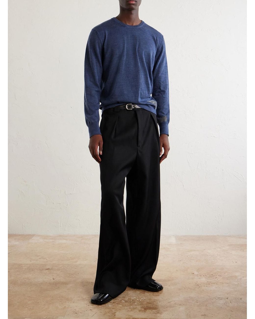 Maison Margiela Blue Wool-Blend Mended Sweater for men
