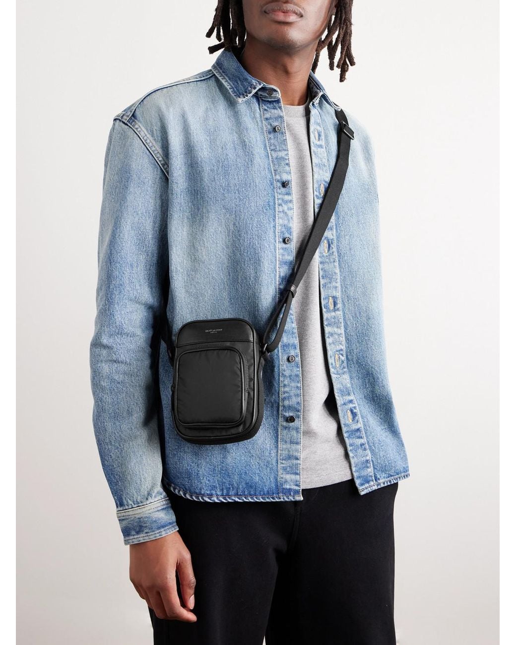 Saint Laurent Black City Mini Logo-Print Leather-Trimmed Shell Camera Bag for men