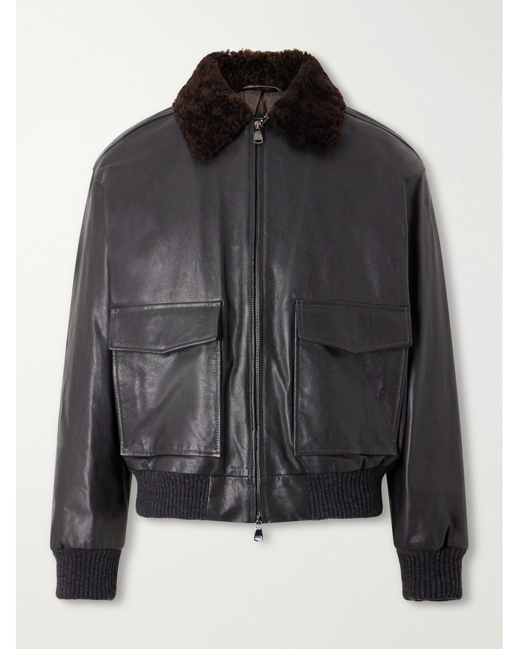 Valstar Black Smith Shearling-Trimmed Full-Grain Leather Jacket for men