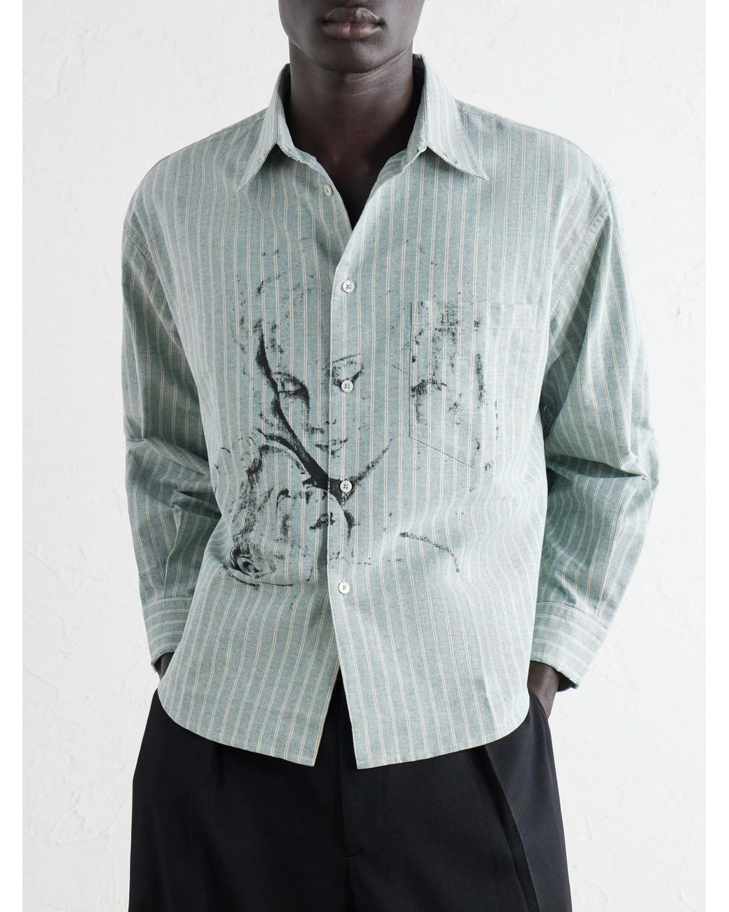 Enfants Riches Deprimes Blue Repaired Everyday Striped Printed Cotton Oxford Shirt for men