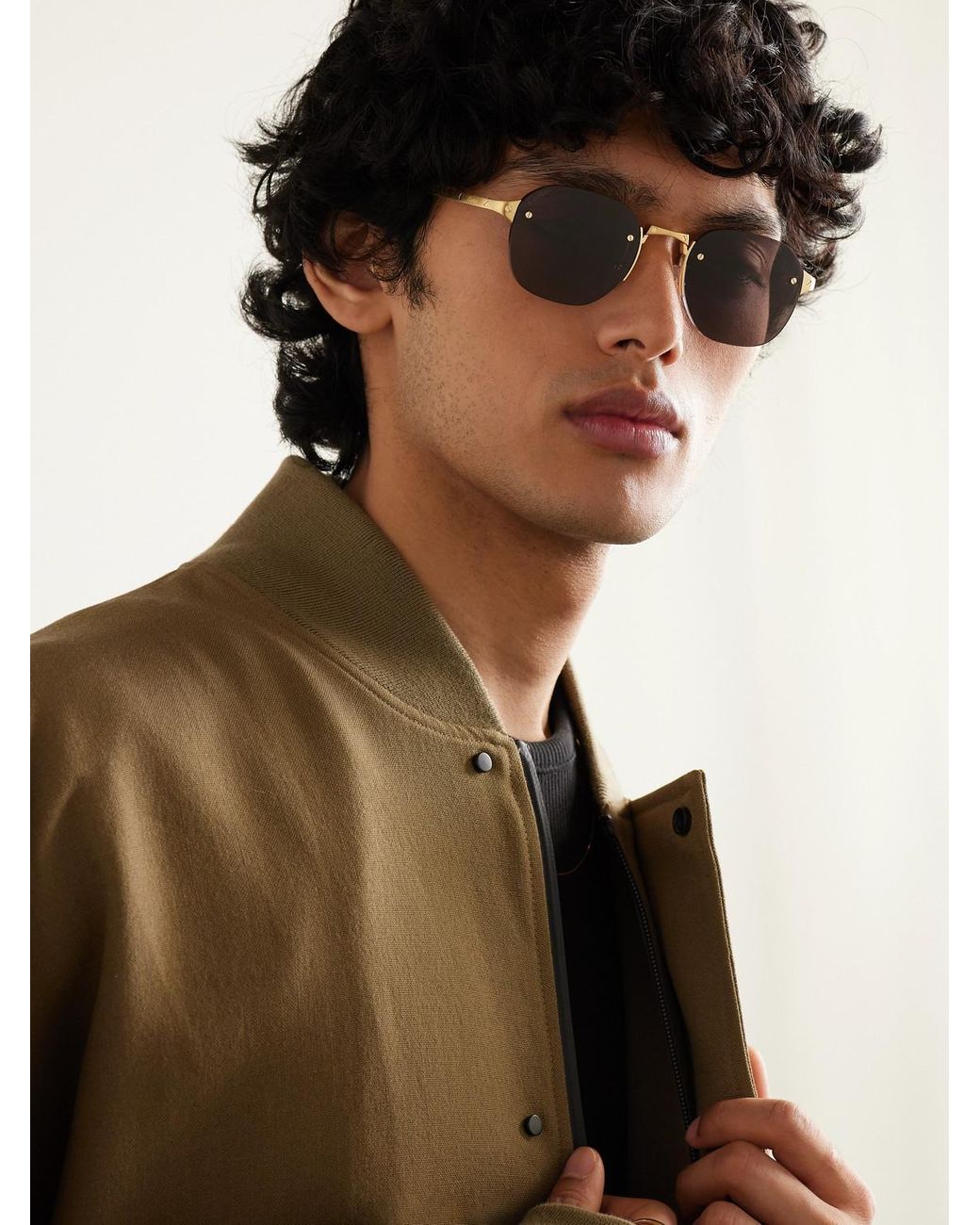 Cartier Metallic Santos De Cartier Rimless Round-Frame-Tone Metal Sunglasses for men