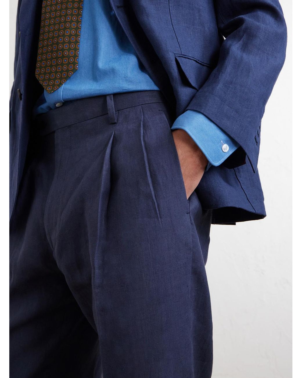 Rubinacci Blue Ciro Straight-leg Linen Suit Trousers for men