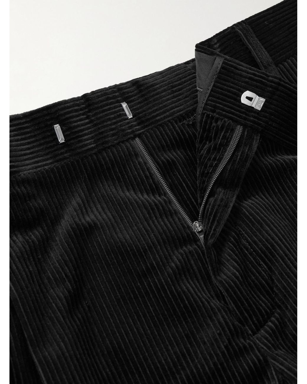 Mr P. Black Tapered Pleated Cotton And Cashmere-Blend Corduroy Trousers for men