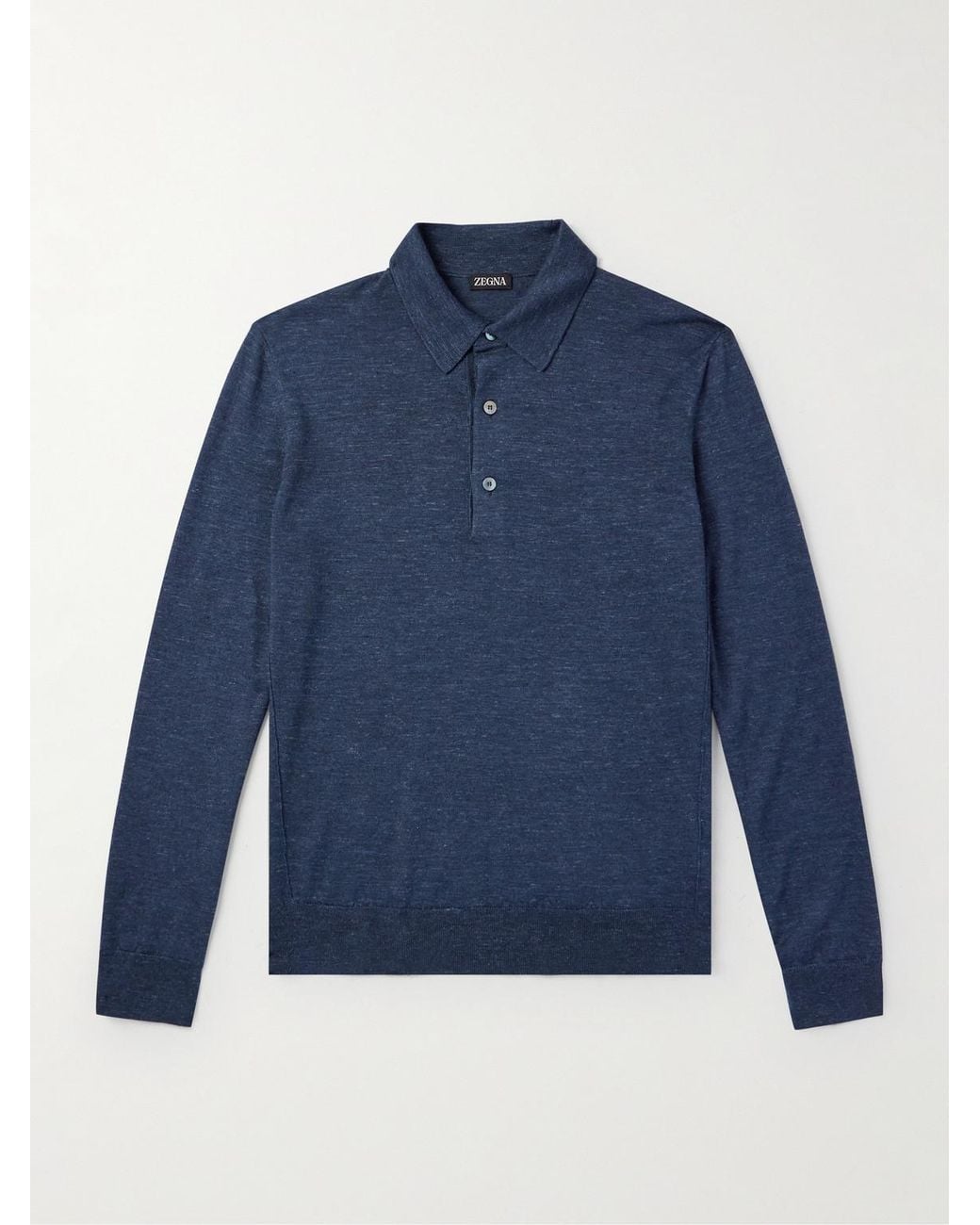 Zegna Blue Silk, Cashmere And Linen-Blend Polo Shirt for men