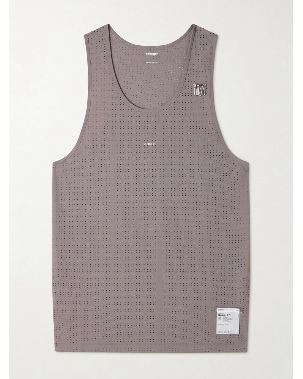 Satisfy Gray Embellished Logo-Appliquéd Space-O Mesh Tank Top for men