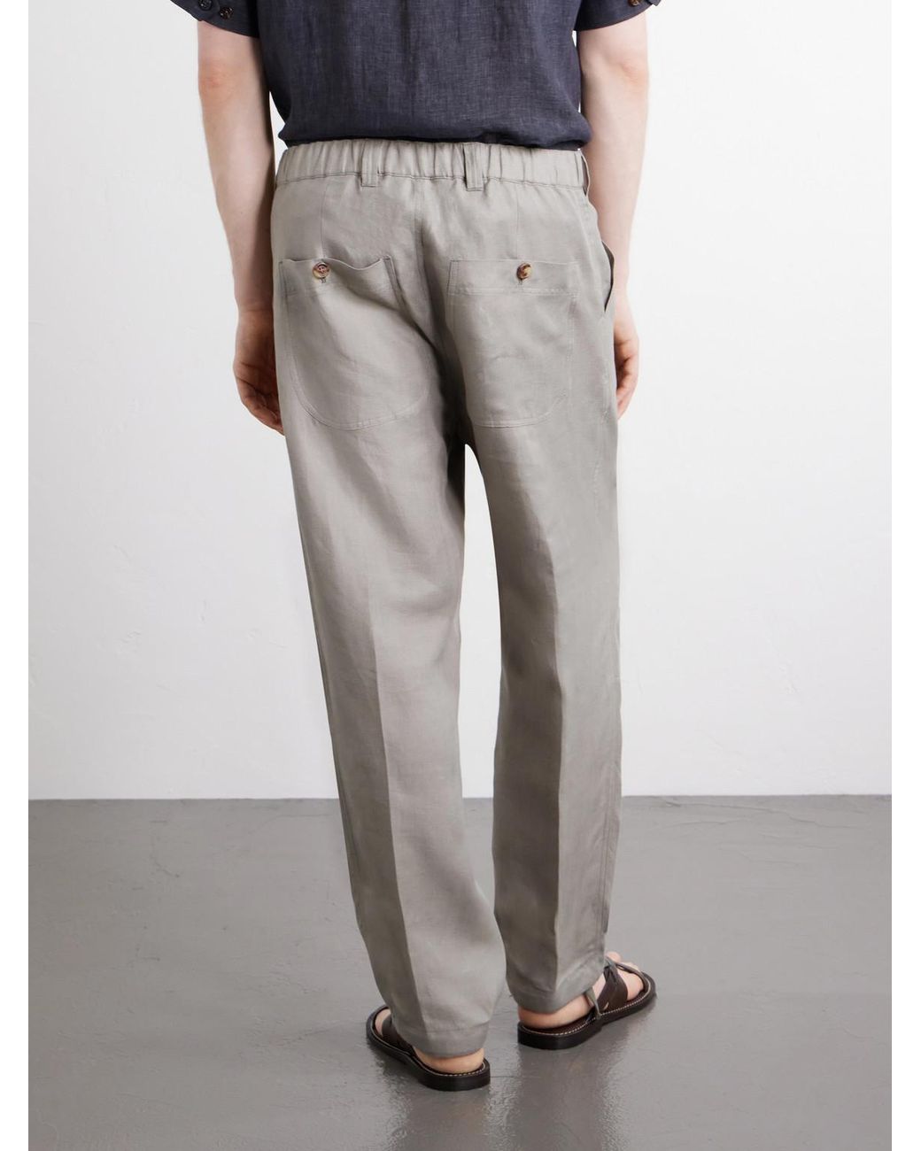 Brunello Cucinelli Gray Straight-Leg Herringbone Linen Trousers for men