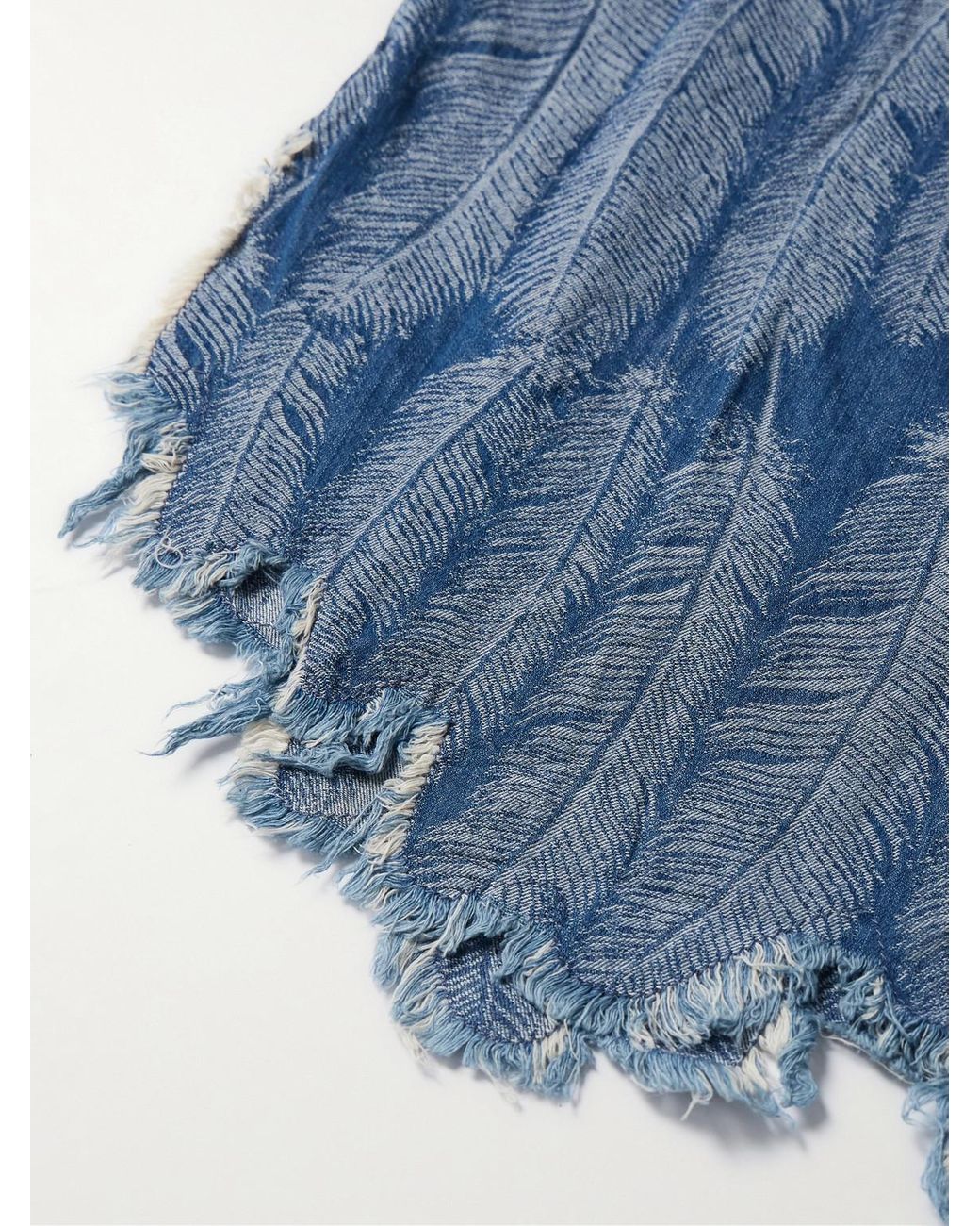 Kapital Blue Magpie Distressed Denim-Jacquard Western Shirt for men