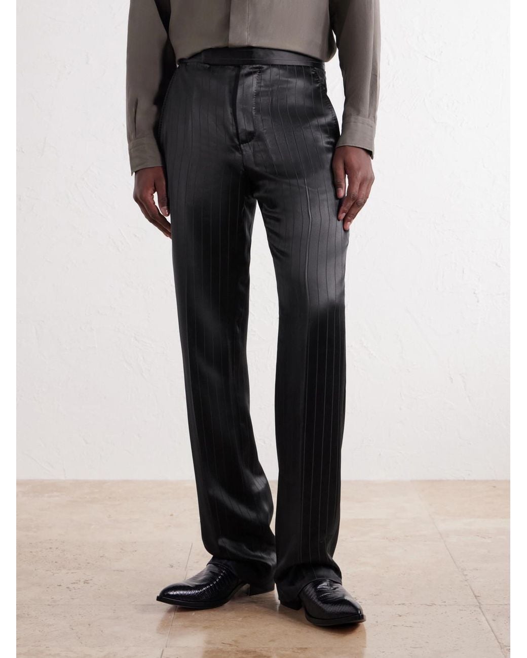 Tom Ford Blue Straight-Leg Pinstriped Satin Suit Trousers for men