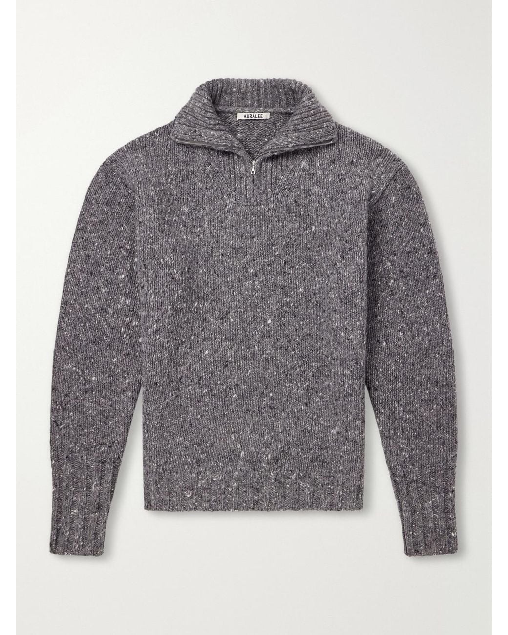 Auralee Gray Wool Half-Zip Sweater for men
