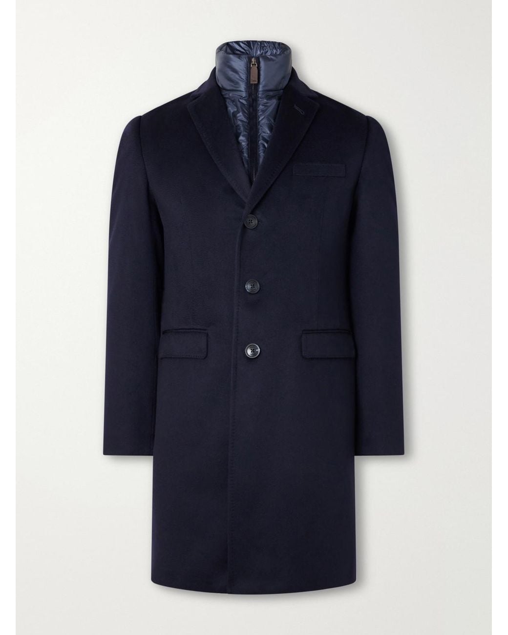 Herno Blue Detachable Shell-Lined Woven-Cashmere Coat for men