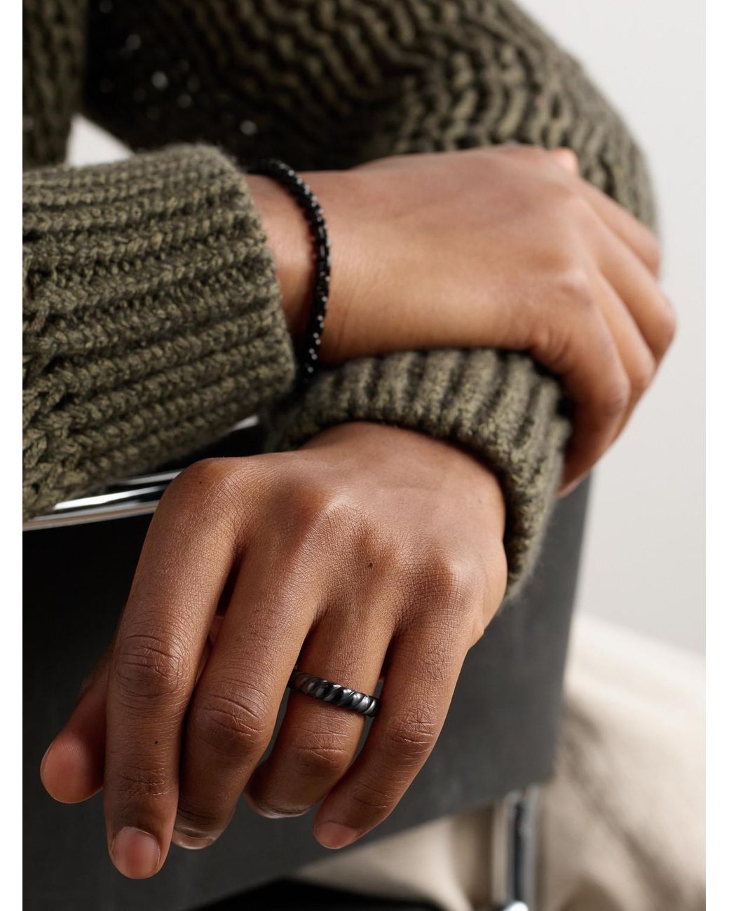 David Yurman Black Sculpted Cable Titanium Ring for men