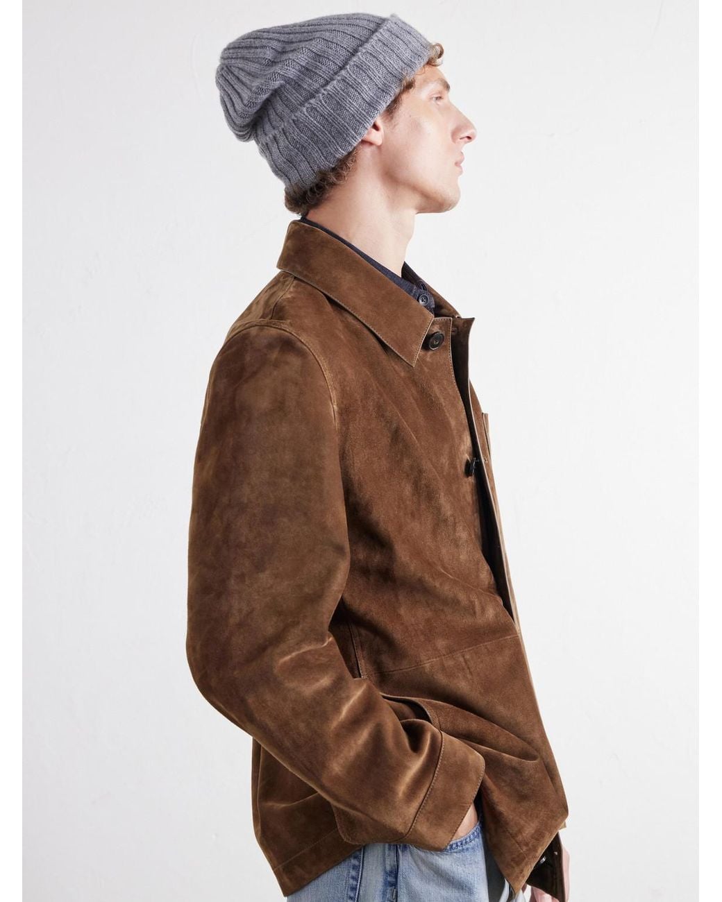 Thom Sweeney Gray Ribbed Cashmere Beanie for men