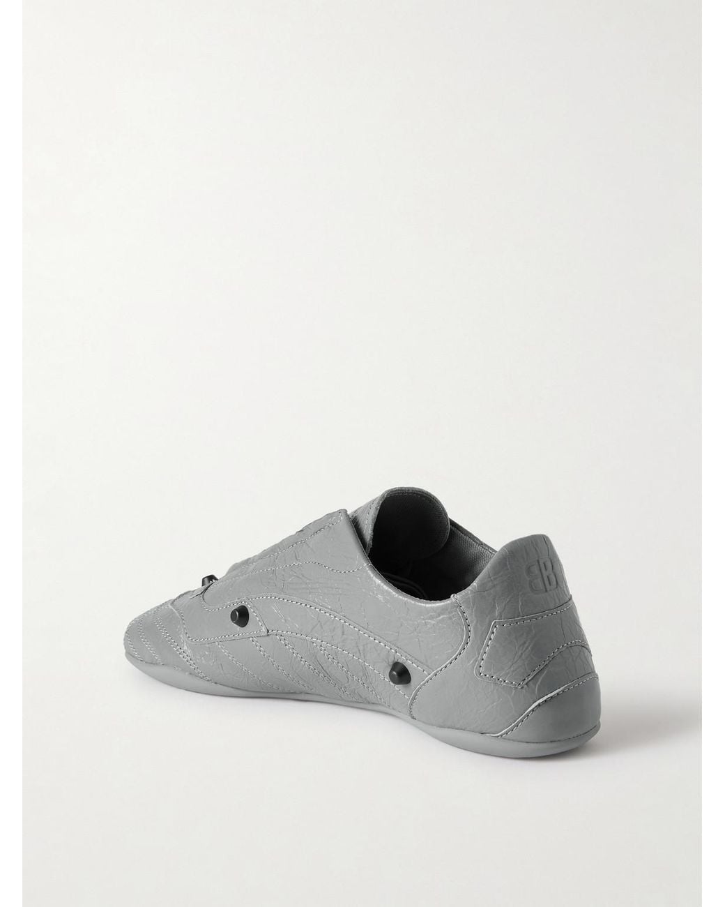 Balenciaga Gray City Studded Cracked Leather Sneakers for men
