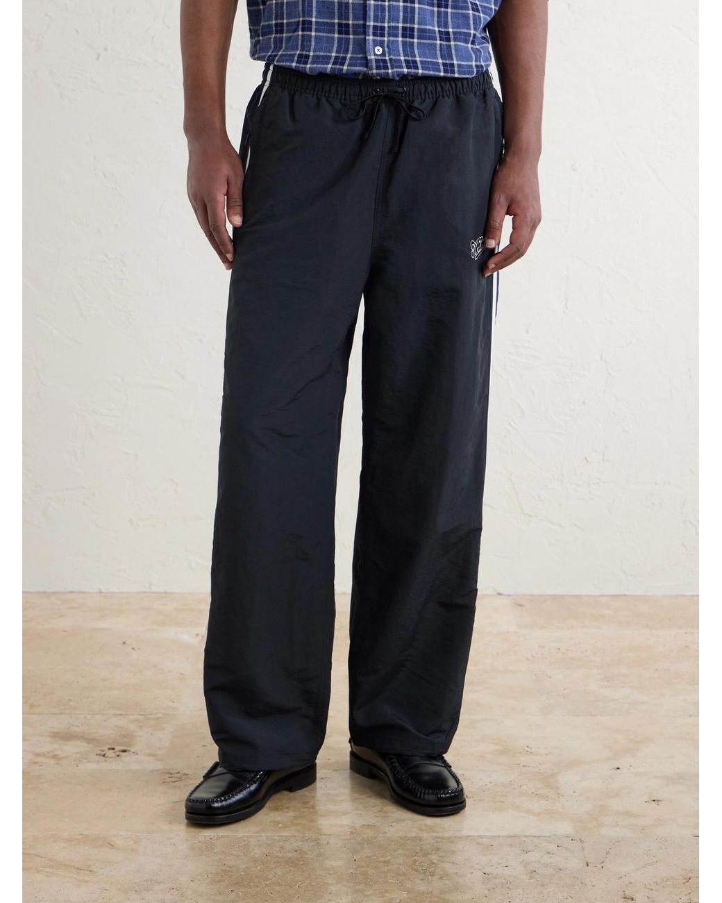 Aimé Leon Dore Blue Straight-Leg Logo-Embroidered Striped Shell Sweatpants for men