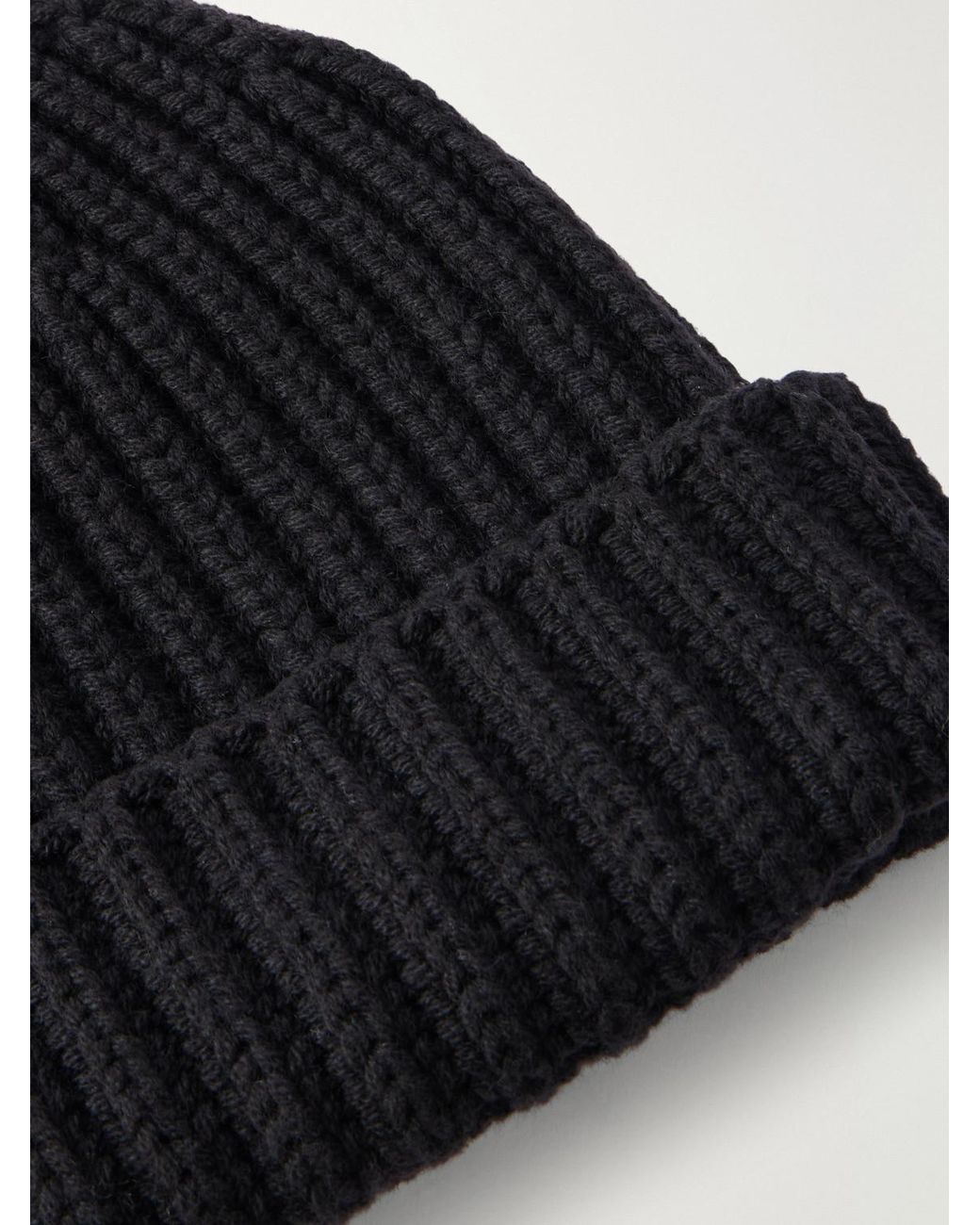 STÒFFA Black Ribbed Cashmere Beanie for men