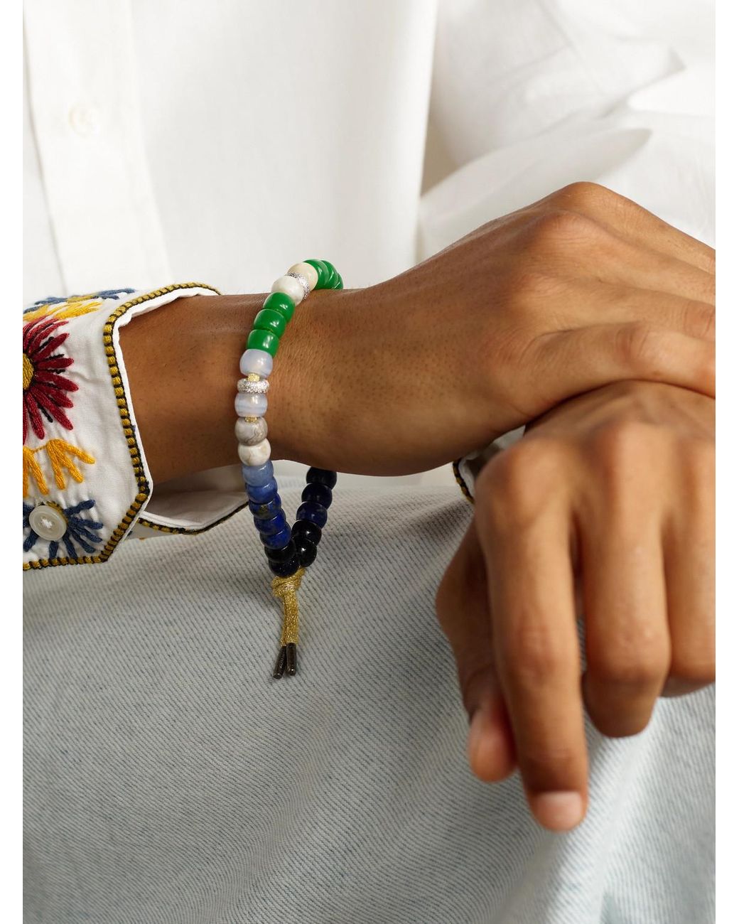 Carolina Bucci Montauk Forte 18-karat White And Blackened Gold Multi-stone Beaded Bracelet for men