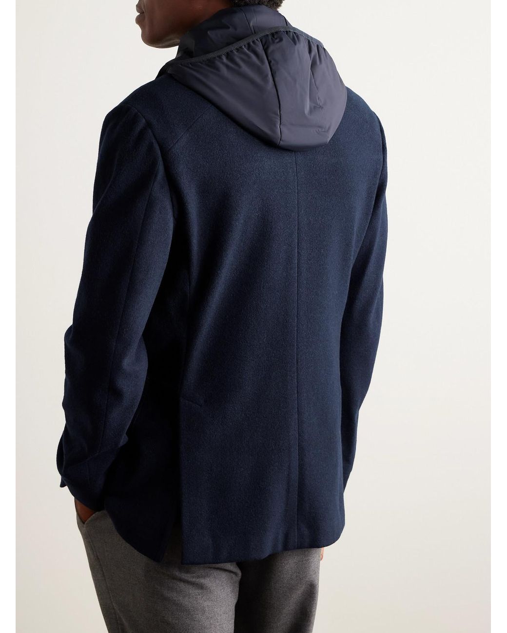Sease Blue Panelled Virgin Wool-Blend And Nylon-Blend Hooded Blazer for men
