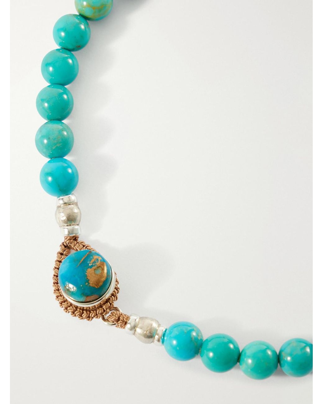 Mikia Blue Circle 8 Sterling, And Shell Beaded Bracelet for men