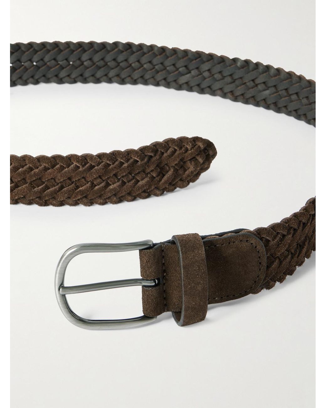 Andersons Brown 3.5Cm Woven Suede Belt for men