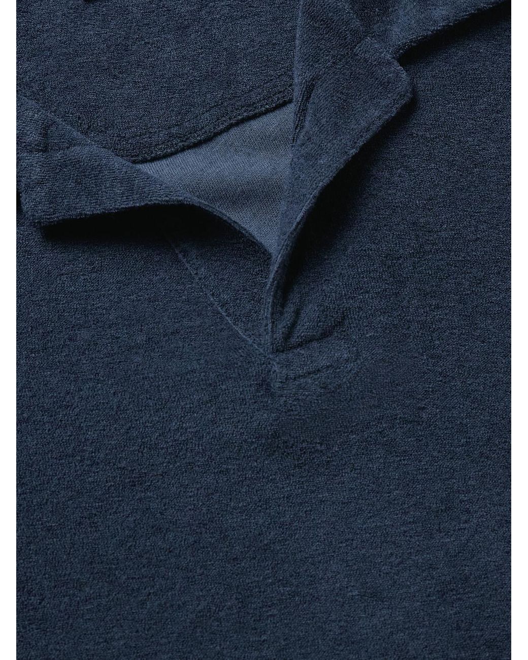 Frescobol Carioca Blue Faustino Camp-Collar Cotton, Lyocell And Linen-Blend Terry Polo Shirt for men