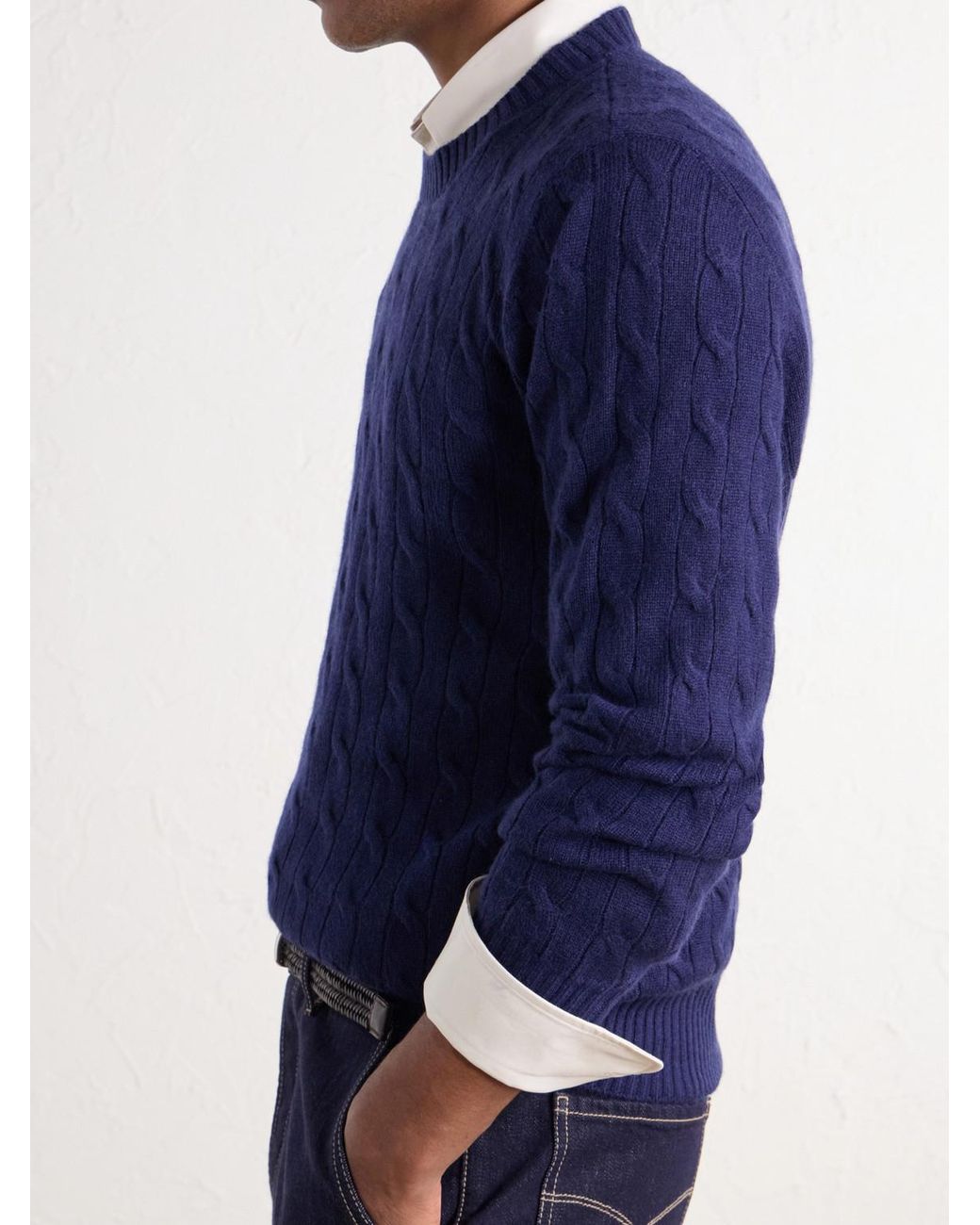 Brunello Cucinelli Blue Cable-Knit Cashmere Sweater for men