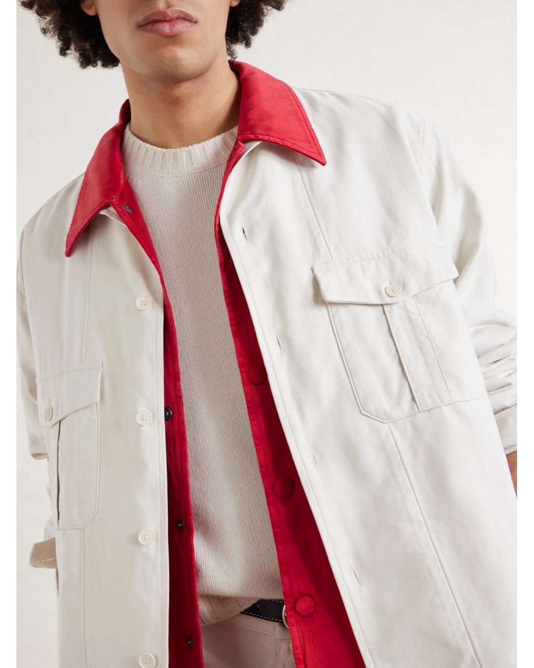Kaptain Sunshine White Military Cotton-Twill Overshirt for men