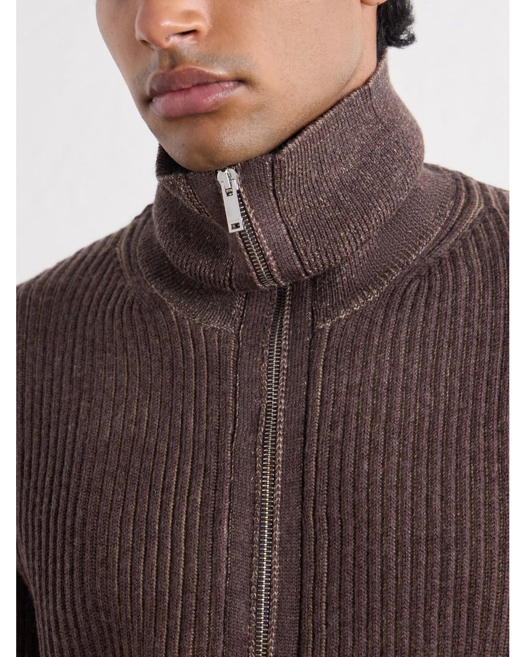 Slowear Brown Turtleneck Ribbed Virgin Wool Sweater for men